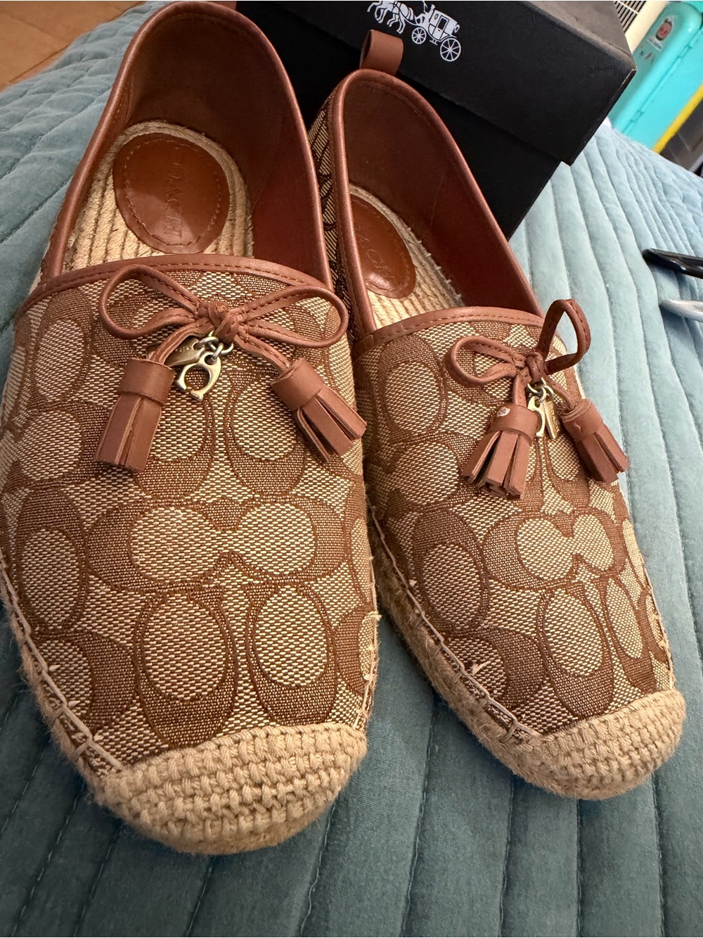 Coach Tan/Brown Signature Canvas Tassel Espadrilles